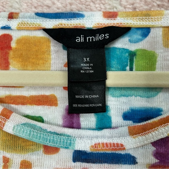 Ali Miles Colorful Geometric Print Tunic Top Size 3X 3/4 Sleeves Art to Wear - Picture 3 of 12